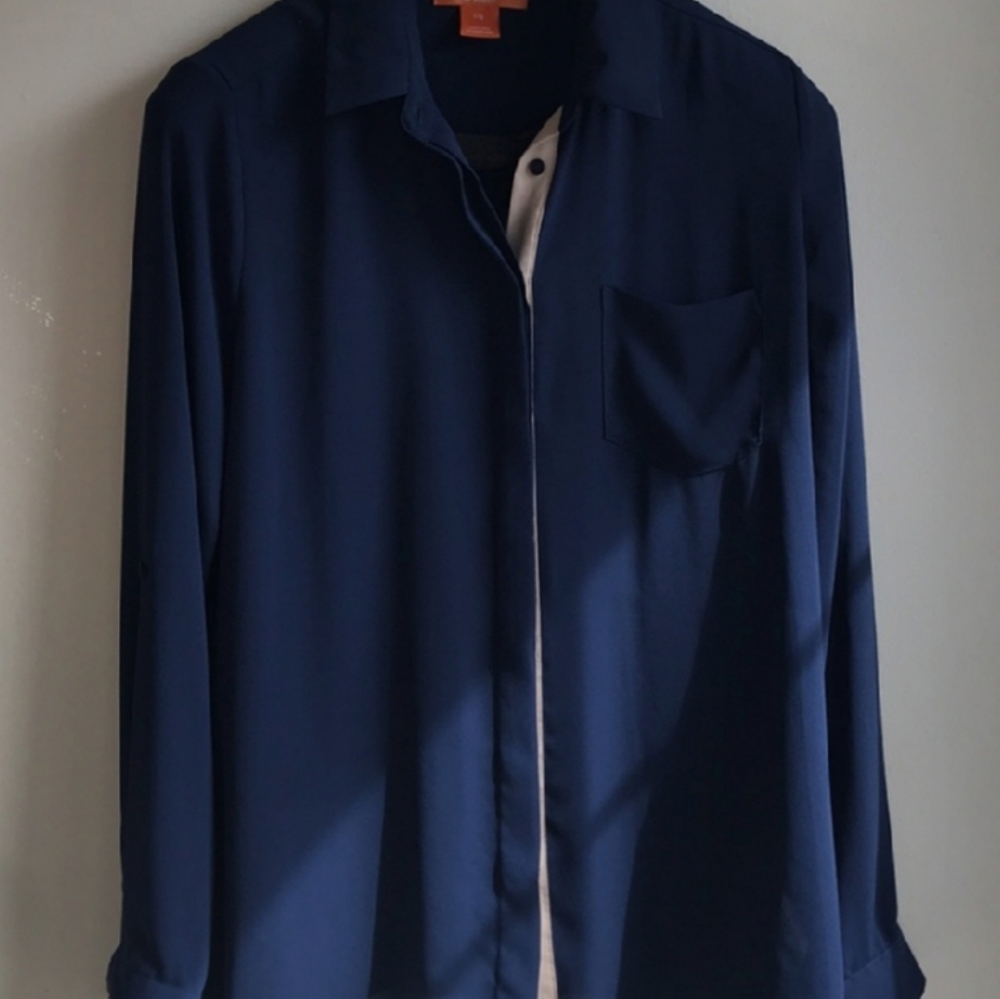 Joe Fresh navy blue button blouse